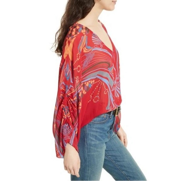 Free People Beneath The Sea Butterfly Top in Red - Picture 4 of 5